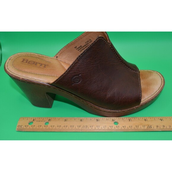 Born Leather Platform Slide Heels, Women's Sz 9, Brown - Picture 7 of 7